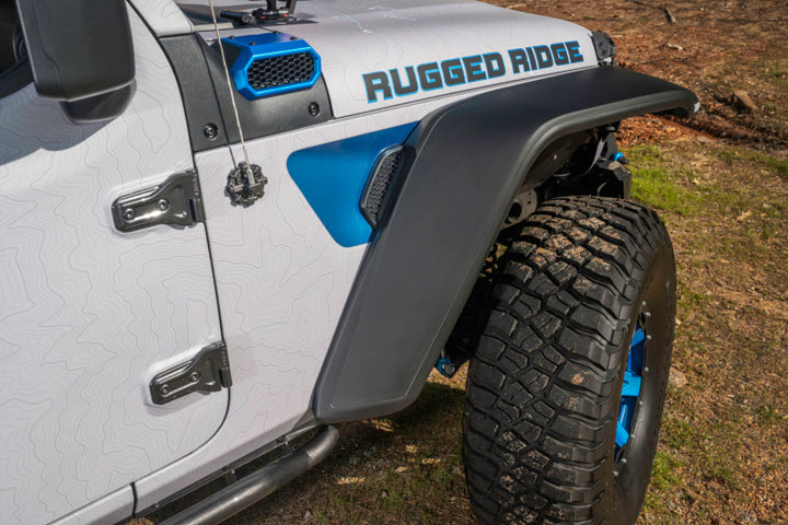Rugged Ridge Max Terrain Fender Flare Set F & R 18-22 Jeep Wrangler JL - Bull Strap