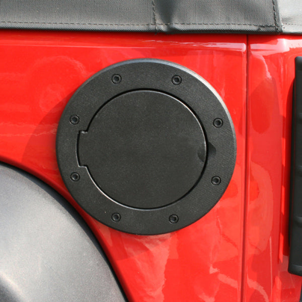 Rugged Ridge Non-Locking Gas Cap Door Black 07-18 Jeep Wrangler - Bull Strap
