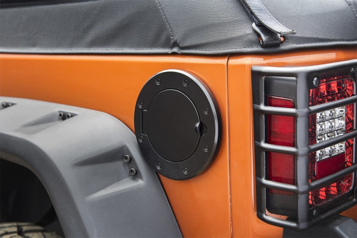 Rugged Ridge Non-Locking Gas Cap Door Black 07-18 Jeep Wrangler - Bull Strap
