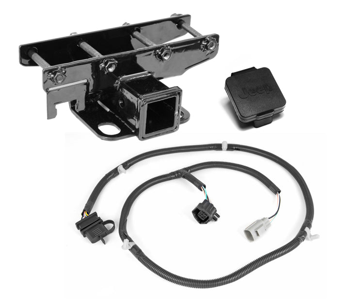 Rugged Ridge Receiver Hitch Kit Jeep Logo 07-18 Jeep Wrangler - Bull Strap
