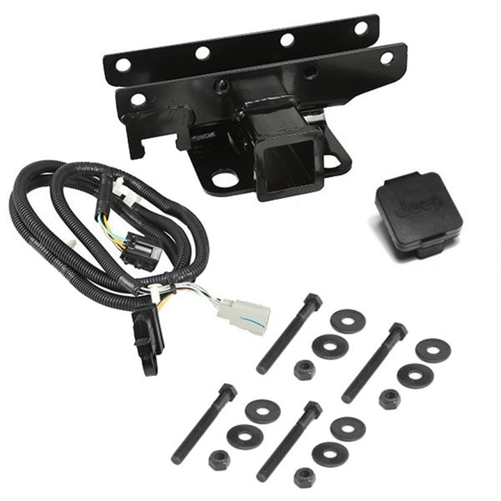 Rugged Ridge Receiver Hitch Kit Jeep Logo 07-18 Jeep Wrangler - Bull Strap