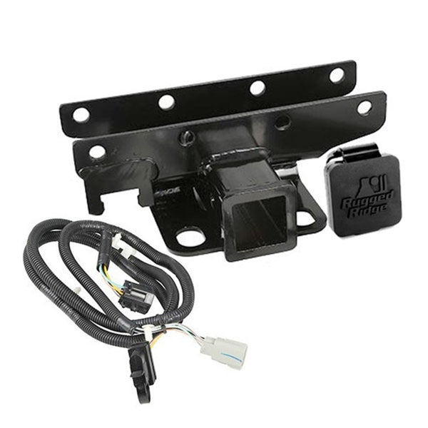 Rugged Ridge Receiver Hitch & Wiring Kit RR Logo 07-18 Jeep Wrangler JK - Bull Strap
