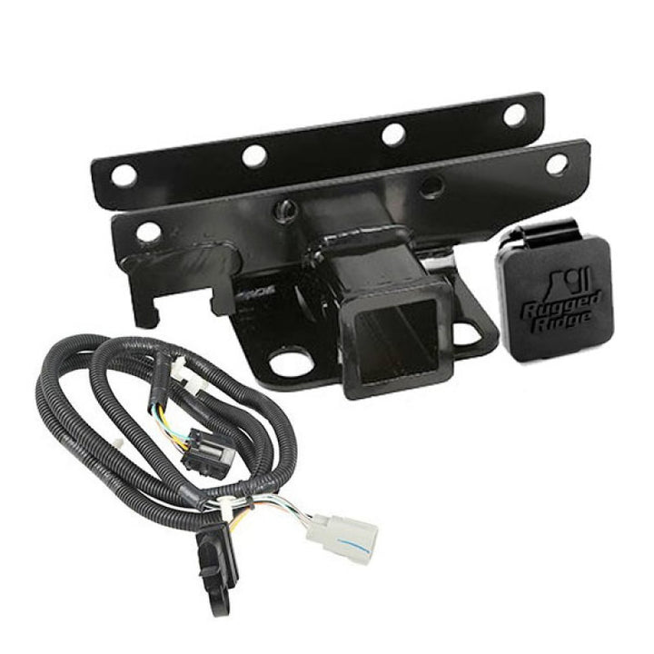 Rugged Ridge Receiver Hitch & Wiring Kit RR Logo 07-18 Jeep Wrangler JK - Bull Strap
