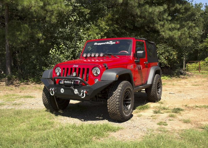Rugged Ridge Spartan Front Bumper HCE W/Overrider 07-18 Jeep Wrangler JK - Bull Strap