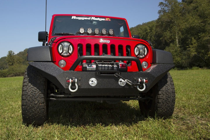 Rugged Ridge Spartan Front Bumper HCE W/Overrider 07-18 Jeep Wrangler JK - Bull Strap