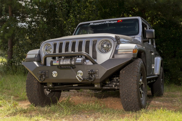 Rugged Ridge Spartan Front Bumper HCE W/Overrider 18-20 Jeep Wrangler JL/JT - Bull Strap