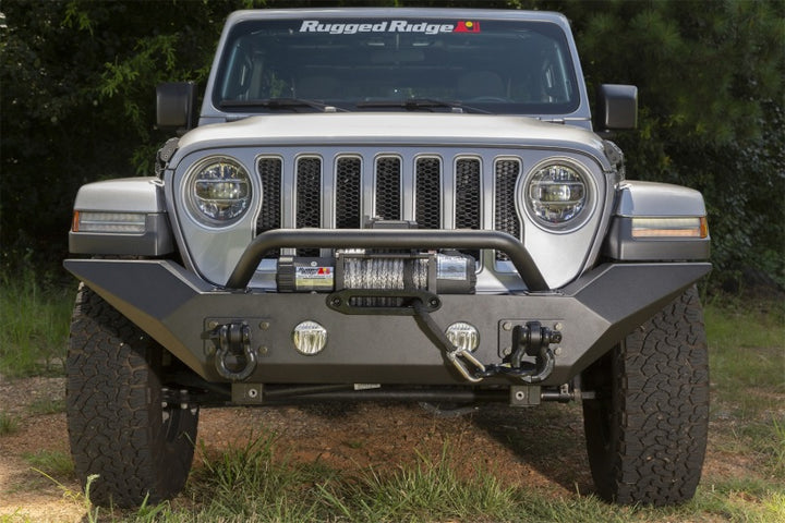 Rugged Ridge Spartan Front Bumper HCE W/Overrider 18-20 Jeep Wrangler JL/JT - Bull Strap
