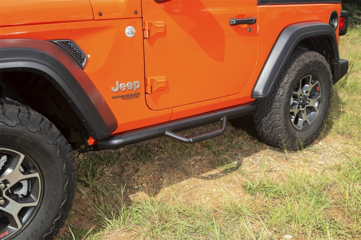 Rugged Ridge Spartan Nerf Bar Textured Black 18-20 Jeep Wrangler JL 2 Door - Bull Strap