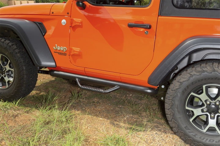 Rugged Ridge Spartan Nerf Bar Textured Black 18-20 Jeep Wrangler JL 2 Door - Bull Strap
