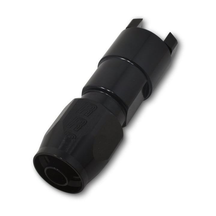 Russell Performance 5/16in SAE Quick Disc Female to -6 Hose Black Straight Degree Hose End - Bull Strap