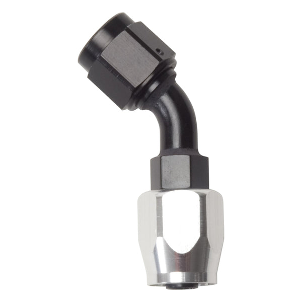 Russell Performance -6 AN Black/Silver 45 Degree Full Flow Hose End - Bull Strap
