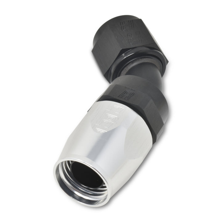 Russell Performance -6 AN Black/Silver 45 Degree Full Flow Hose End - Bull Strap