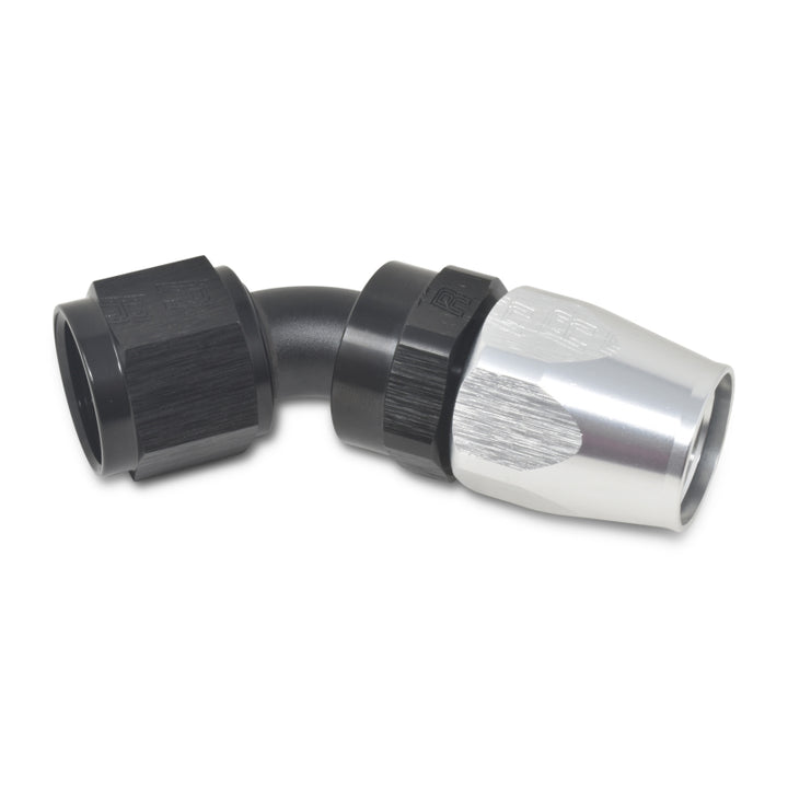Russell Performance -6 AN Black/Silver 45 Degree Full Flow Hose End - Bull Strap