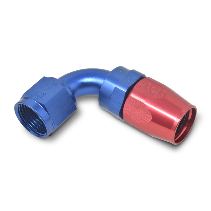 Russell Performance -6 AN Red/Blue 90 Degree Full Flow Hose End - Bull Strap