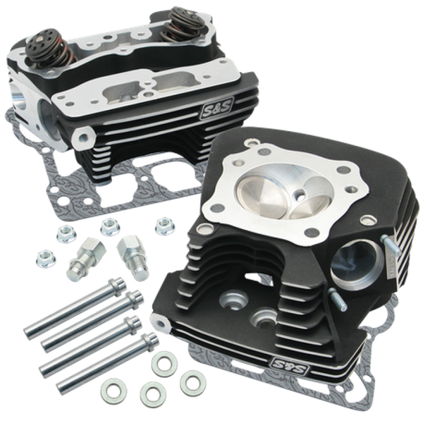 S&S Cycle 08-16 Touring Super Stock 89cc Cylinder Head Kit - Wrinkle Black - Bull Strap