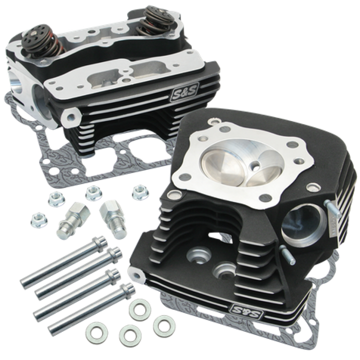S&S Cycle 08-16 Touring Super Stock 89cc Cylinder Head Kit - Wrinkle Black - Bull Strap