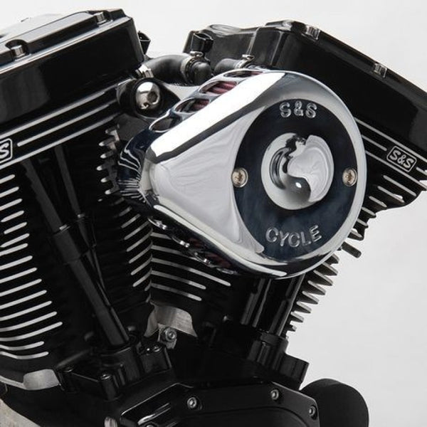 S&S Cycle 08-17 Touring/16-17 Softail Models Stealth Air Cleaner Kit w/ Chrome Mini Teardrop Cover - Bull Strap
