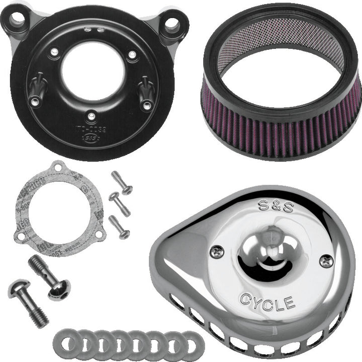 S&S Cycle 08-17 Touring/16-17 Softail Models Stealth Air Cleaner Kit w/ Chrome Mini Teardrop Cover - Bull Strap