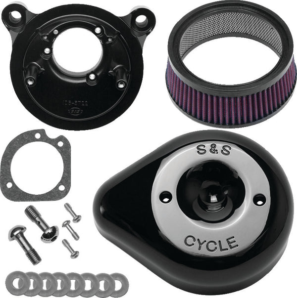 S&S Cycle 08-17 Touring/16-17 Softails Models Stealth Air Cleaner Kit w/ Black Teardrop Cover - Bull Strap
