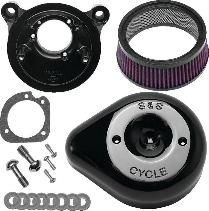 S&S Cycle 08-17 Touring/16-17 Softails Models Stealth Air Cleaner Kit w/ Black Teardrop Cover - Bull Strap