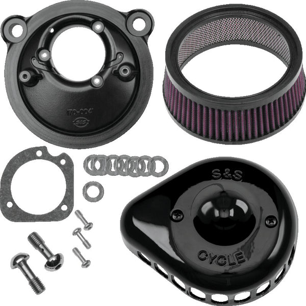 S&S Cycle 2007+ XL Sportster Models Stealth Air Cleaner Kit w/ Gloss Black Mini Teardrop Cover - Bull Strap