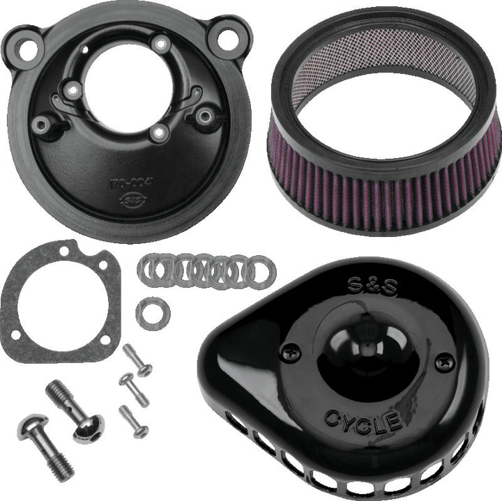 S&S Cycle 2007+ XL Sportster Models Stealth Air Cleaner Kit w/ Gloss Black Mini Teardrop Cover - Bull Strap