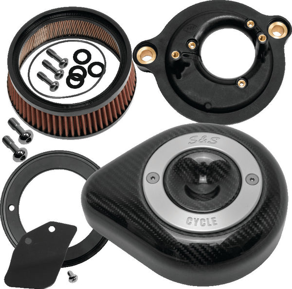 S&S Cycle 2017+ M8 Models Stealth Air Cleaner Kit w/ Carbon Fiber Cover - Bull Strap