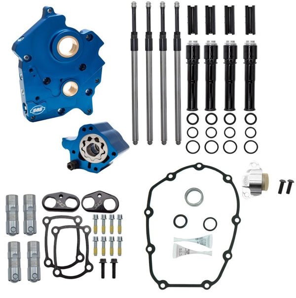 S&S Cycle 2017+ M8 Oil Cooled Models Cam Chest Kit w/o Cam - Black Pushrod Tubes & Chain Tensioner - Bull Strap
