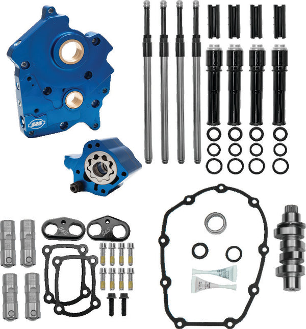 S&S Cycle 2017+ Oil Cooled M8 Models Chain Drive 465C Cam Chest Kit w/ Black Pushrod Tubes - Bull Strap