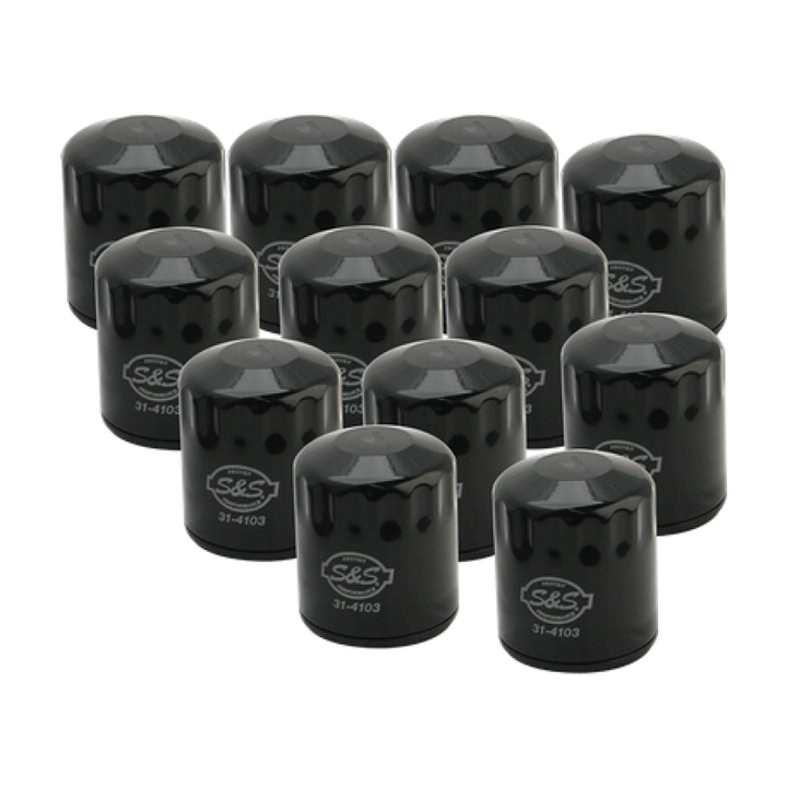 S&S Cycle 99-18 BT/2017+ M8/X-Wedge Black Oil Filter - 12 Pack - Bull Strap