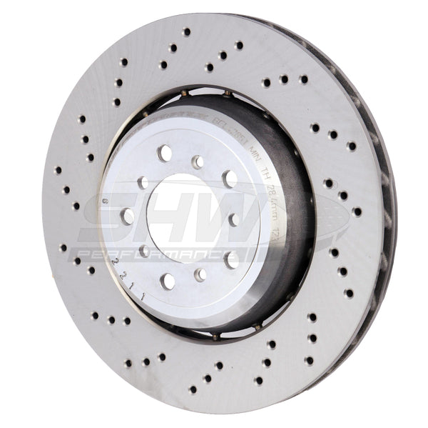 SHW 08-13 BMW M3 4.0L Left Front Cross-Drilled Lightweight Brake Rotor (34112283801) - Bull Strap
