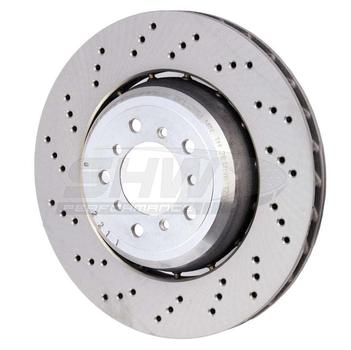 SHW 08-13 BMW M3 4.0L Left Front Cross-Drilled Lightweight Brake Rotor (34112283801) - Bull Strap