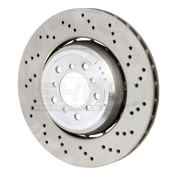 SHW 08-13 BMW M3 4.0L Right Front Cross-Drilled Lightweight Brake Rotor (34112283802) - Bull Strap