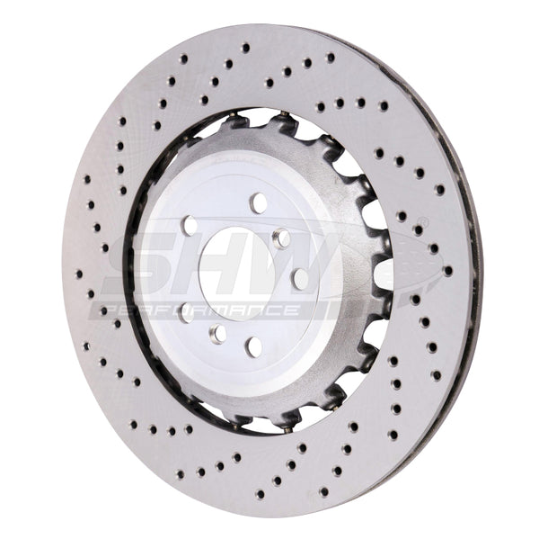 SHW 11-16 BMW M5 4.4L Left Rear Cross-Drilled Lightweight Brake Rotor (34212284103) - Bull Strap