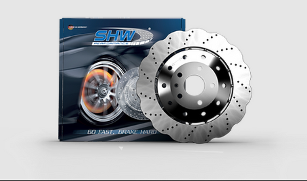 SHW 14-18 Audi RS7 4.0L Front Drilled-Dimpled Lightweight Wavy Brake Rotor (4G0615301AH) - Bull Strap