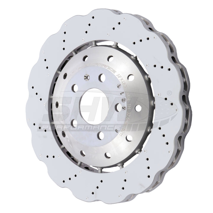 SHW 14-20 Audi R8 5.2L (Excl Ceramic Brake) Front Drilled-Dimpled LW Wavy Brake Rotor (4S0615301B) - Bull Strap