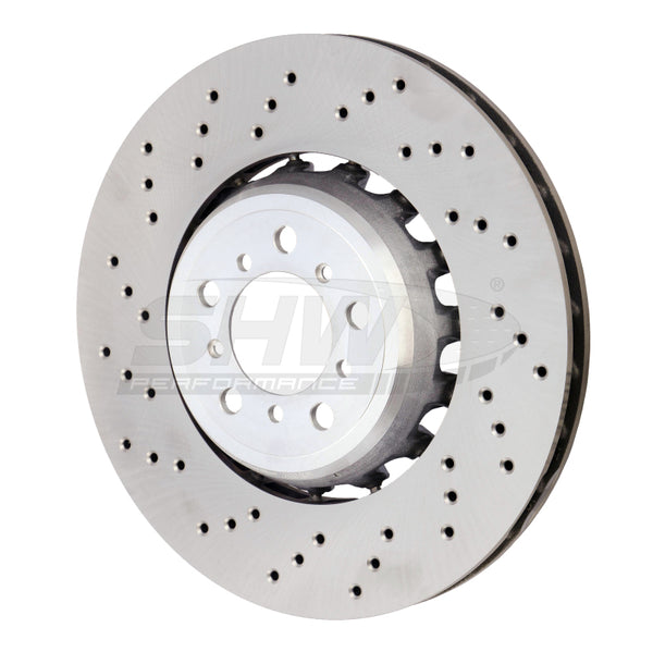 SHW 15-18 BMW M3 3.0L Left Front Cross-Drilled Lightweight Brake Rotor (34112284809) - Bull Strap