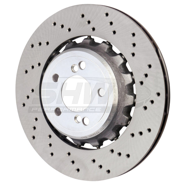 SHW 15-18 BMW M3 3.0L Right Rear Cross-Drilled Lightweight Brake Rotor (34212284812) - Bull Strap