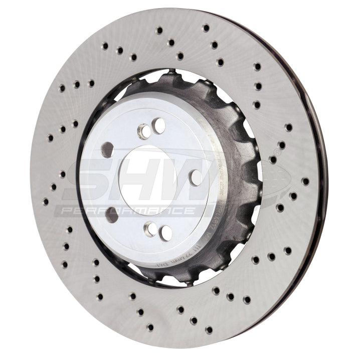 SHW 15-18 BMW M3 3.0L Right Rear Cross-Drilled Lightweight Brake Rotor (34212284812) - Bull Strap