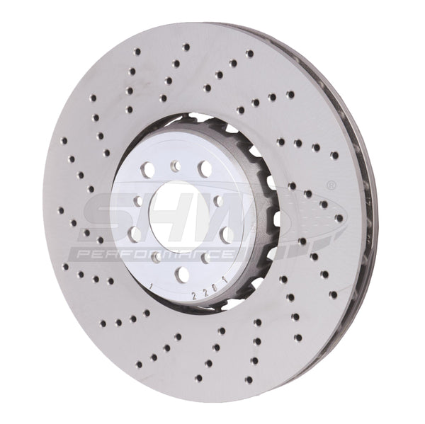SHW 15-18 BMW X5 M 4.4L Left Front Cross-Drilled Lightweight Brake Rotor (34112284901) - Bull Strap