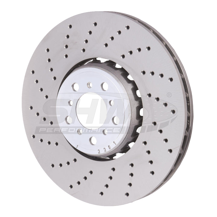 SHW 15-18 BMW X5 M 4.4L Left Front Cross-Drilled Lightweight Brake Rotor (34112284901) - Bull Strap