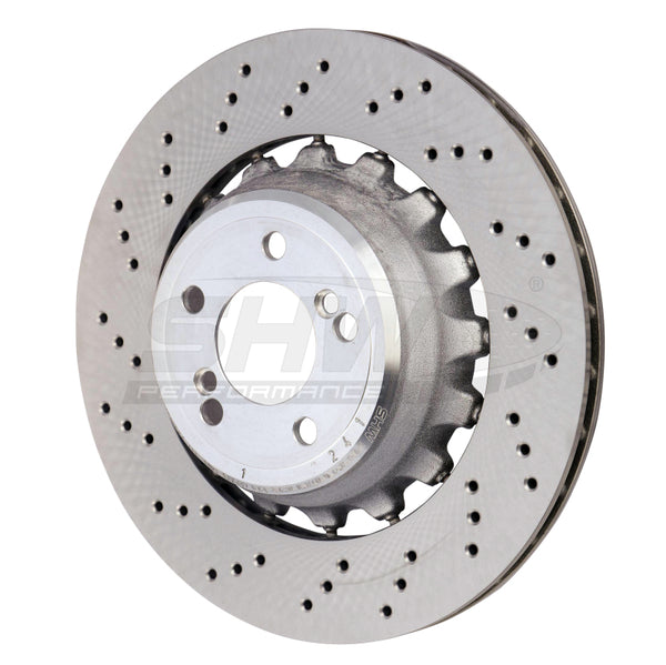 SHW 15-18 BMW X5 M 4.4L Left Rear Cross-Drilled Lightweight Brake Rotor (34212284903) - Bull Strap