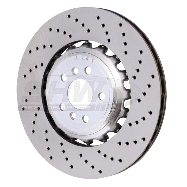 SHW 18-21 BMW M5 4.4L Right Rear Cross-Drilled Lightweight Brake Rotor (34217991104) - Bull Strap