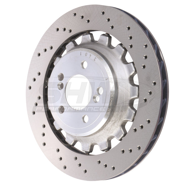 SHW 19-21 BMW M2 Competition 3.0L Right Rear Cross-Drilled Lightweight Brake Rotor (34118072020) - Bull Strap