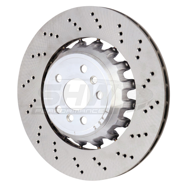 SHW 2020+ BMW X3 M 3.0L Right Rear Cross-Drilled Lightweight Brake Rotor (34118054828) - Bull Strap