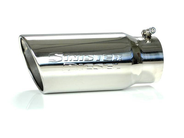 Sinister Diesel Universal Polished 304 Stainless Steel Exhaust Tip (5in to 6in) - Bull Strap