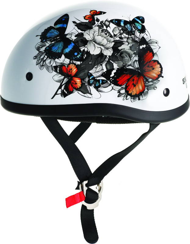 Skid Lids White Rose Original Helmet- Medium - Bull Strap