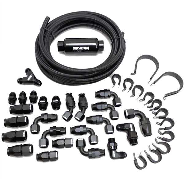 Snow Performance 8AN Braided Stainless Fuel Line Kit - Black Line - Bull Strap