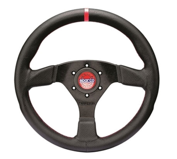 Sparco Steering Wheel R383 Champion Black Leather / Black Stitching - Bull Strap
