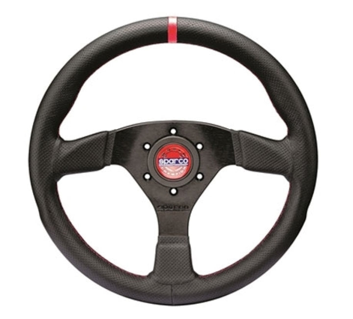 Sparco Steering Wheel R383 Champion Black Leather / Red Stitching - Bull Strap